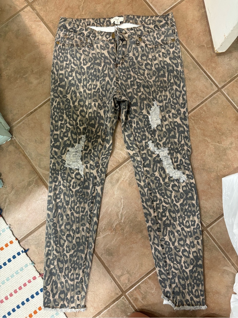 Leopard Print Distressed Skinny Jeans